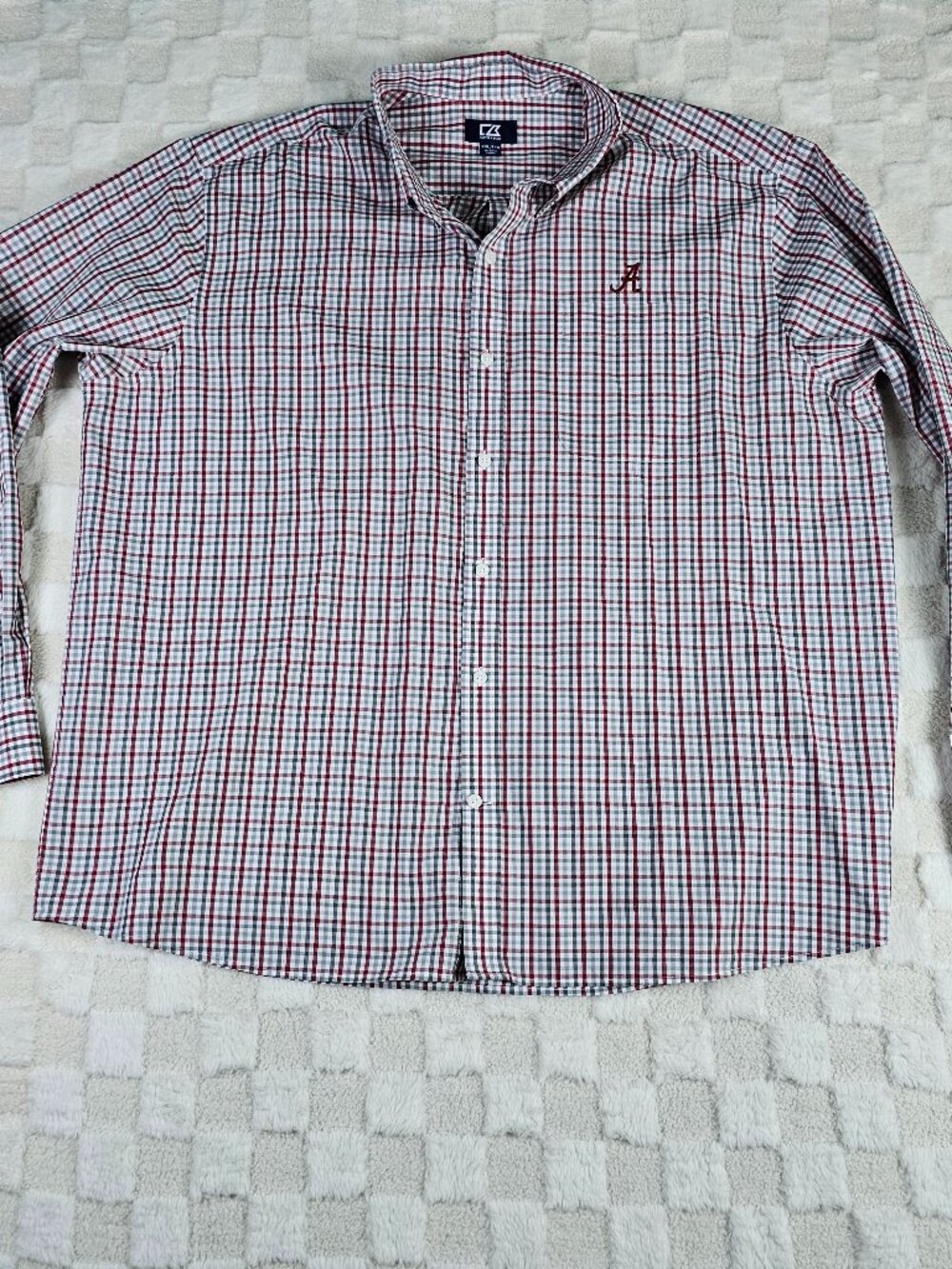 Cutter & Buck Men's Alabama Plaid Button Up Shirt Gray Burgundy Casual XXL